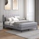 Queen size upholstered platform bed with button tufted headboard, durable linen fabric, and under-bed storage space.
