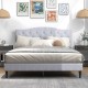 Queen size upholstered platform bed with button tufted headboard, featuring durable linen fabric and under-bed storage.