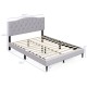 Queen size upholstered platform bed with button tufted headboard, showcasing dimensions and solid rubber wood legs for.