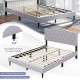 Queen size upholstered platform bed with button tufted headboard, featuring 12 slats and adjustable foot pads for.