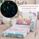 Colorful 2-in-1 flip-out kids sofa chair with glowing patterns, flannel fabric, ideal for playroom or bedroom use.
