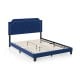 Queen size velvet bed frame with button tufted headboard and nailhead trim, featuring sturdy wooden slats for support.