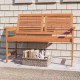 Outdoor wooden bench for two with slatted backrest, ideal for patio or garden relaxation and comfort.