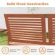 Close-up of the slatted backrest of the outdoor wooden bench, showcasing solid wood construction and natural beauty.