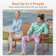 Outdoor wooden bench seating up to 2 people, featuring a slatted backrest and wide armrests for patio relaxation.