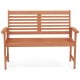 Solid wood loveseat bench with inclined backrest and slatted seat, ideal for outdoor patios and gardens.