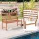 Patio solid wood loveseat with slatted seat and inclined backrest, crafted from hardwood for outdoor comfort and.