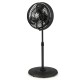 16-inch oscillating pedestal fan in black with adjustable height, 3 mist levels, and 90° oscillation for outdoor use.