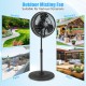 16-inch oscillating outdoor misting fan in black with adjustable height, ideal for patio and garden cooling.