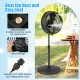 16-inch black outdoor misting fan with 3 mist levels and adjustable height, ideal for patio and poolside cooling.