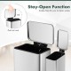 10.5 gal and 1.6 gal stainless steel step trash can combo set with stay-open function for easy waste disposal.