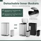 10.5 gal and 1.6 gal stainless steel trash can combo set with detachable inner buckets for easy waste disposal.