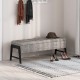 Modern gray chenille storage bench with rubber wood legs, featuring tufted design and additional storage for tidy.