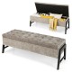 Gray modern chenille storage bench with tufted design and rubber wood legs, ideal for seating and organization.