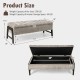 Modern gray chenille storage bench with rubber wood legs, tufted design, and dimensions for versatile use and storage.