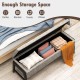 Modern gray chenille storage bench with rubber wood legs, featuring spacious interior for blankets and pillows.