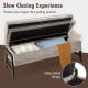 Modern gray chenille storage bench with safety hinges, showcasing tufted design and rubber wood legs for versatile use.