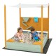 Kids sandbox with removable canopy, featuring a sand wall, corner seats, and durable fir wood for outdoor play.