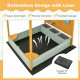 Bottomless kids sandbox with durable PP liner, featuring a solid fir wood frame and removable canopy for outdoor play.