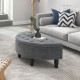 Half-moon storage bench in gray velvet with button tufting and rubber wood legs, perfect for entryways or bedrooms.