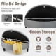 Half-moon storage bench in gray with flip lid design, rubber wood legs, and hidden storage for organizing essentials.