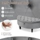 Half-moon storage bench in gray with button tufting, rubber wood legs, and hidden storage for versatile use.