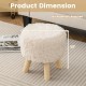 Round faux fur footstool ottoman with rubber wood legs, measuring 13.5" x 14", perfect for living room or bedroom use.