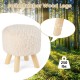 Round footstool ottoman with soft faux fur upholstery and solid rubber wood legs, supports up to 250 lbs, perfect for.