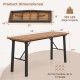 Folding picnic table with acacia wood surface and metal frame, dimensions shown, accommodates 6 people for indoor or.
