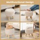 Round faux fur footstool with rubber wood legs, versatile for seating, side table, or pet's stool in any room.