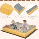 Wooden sandbox with kitchen playset accessories, solid fir wood, burr-free surface, ideal for kids' outdoor play.