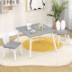 Kids table and chairs set in gray with bunny ear backrests, perfect for arts, crafts, and snack time in playrooms.