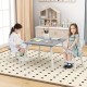 Children sitting at a gray kids table with bunny ear backrests, ideal for drawing and snack time in a cozy playroom.