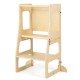 3-in-1 foldable kitchen standing tower for toddlers in natural wood, featuring a chalkboard and safety rail for.