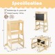 3-in-1 foldable kitchen standing tower for toddlers, showcasing dimensions and specifications for safe and easy use.