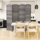 4-panel gray folding privacy screen with hand-woven pattern, ideal for home office or living room separation.