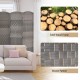 4-panel gray folding privacy screen with hand-woven pattern, solid wood frame, ideal for home office or living room use.