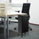 Elevated black stainless steel trash can with soft-close lid, designed for hygienic waste disposal in office settings.