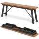 Folding picnic bench set with acacia wood top and sturdy metal legs, ideal for outdoor dining and camping activities.