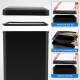 Black 13.2-gallon stainless steel trash can with detachable lid, showcasing garbage bag placement and soft-close.