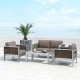 Patio aluminum loveseat sofa set with gray cushions, featuring a modern design for outdoor relaxation.
