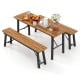 Rectangular folding picnic bench set made of acacia wood with metal legs, perfect for outdoor dining and camping.