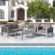 Patio aluminum loveseat sofa set with thick gray cushions, perfect for outdoor relaxation by the pool.