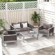 Patio aluminum loveseat sofa set with gray cushions, perfect for outdoor relaxation and modern style.