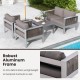 Patio aluminum loveseat sofa set with gray cushions, featuring a rustproof frame and modern design for outdoor.