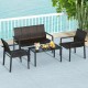 4-piece patio furniture set featuring brown PE rattan chairs and a coffee table, perfect for outdoor relaxation.