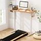 Electric standing desk with natural wood finish, featuring height adjustment, memory settings, and integrated hooks for.
