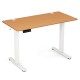 Electric standing desk with bamboo top, white metal legs, 3 memory height settings, and cable management features.