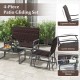 4-piece patio gliding set featuring a brown wicker design, tempered glass tabletop, and ergonomic backrest for outdoor.