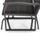 Side view of the brown wicker glider chair with a heavy-duty metal frame and cushioned seat, perfect for outdoor.